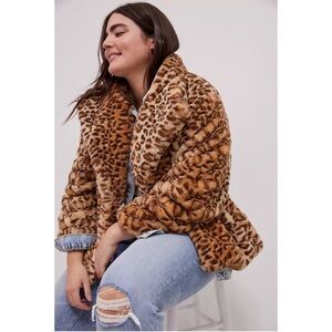 Anthropologie Leopard Faux Fur Jacket NWT SZ 2X
